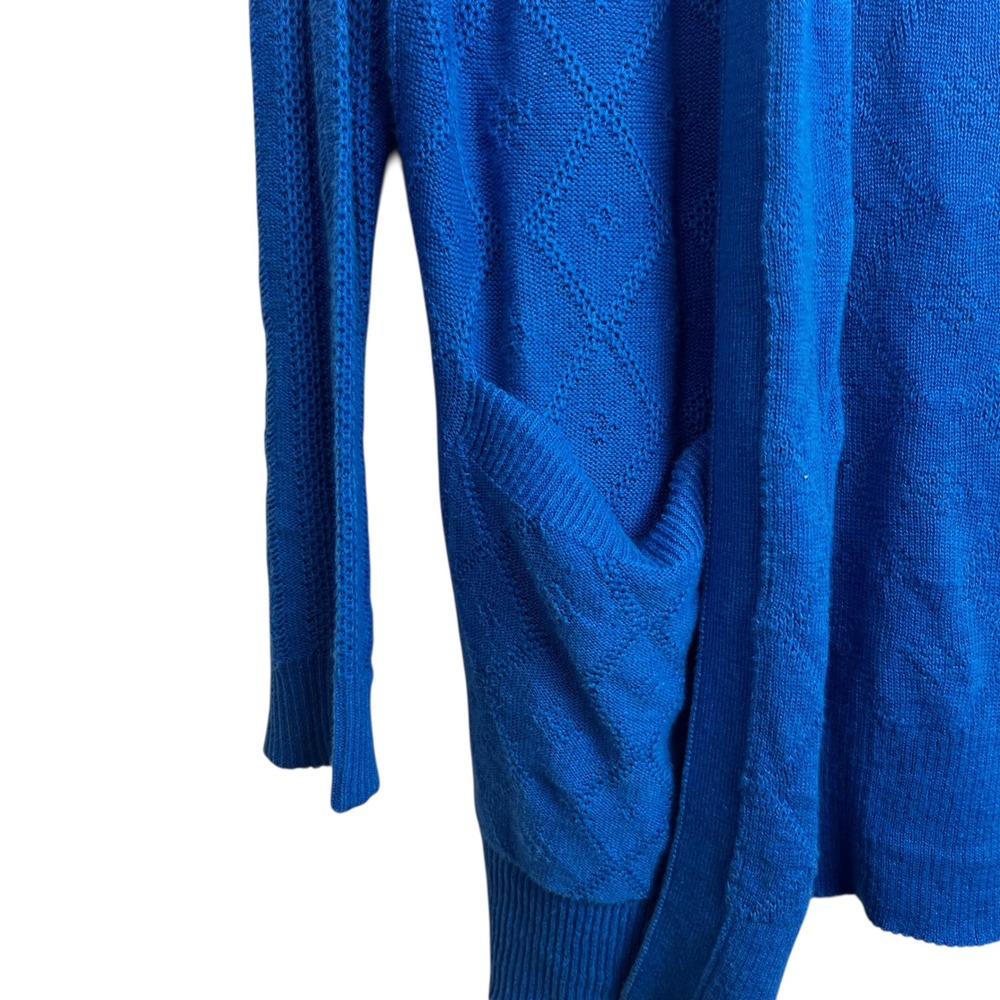 Sparrow Womens Cobalt Blue Linen Cotton Hooded Pointelle Open Front Cardigan M - Picture 2 of 7